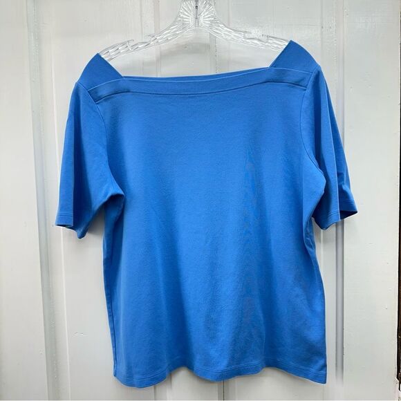 L.L. Bean wide neck blue short sleeve shirt women's large regular pit to pit 22 - Picture 1 of 4
